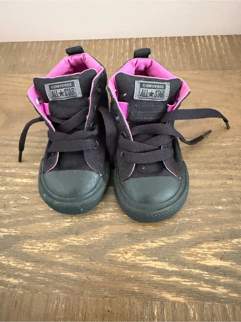 Converse Kids Black High-Top Sneakers with Pink Lining
